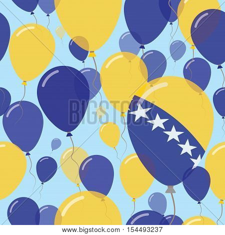 Bosnia And Herzegovina National Day Flat Seamless Pattern. Flying Celebration Balloons In Colors Of