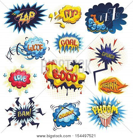 Vector set of comics icons. Explosion bubbles. Comic book explosion set