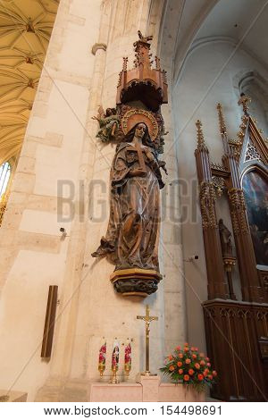 Krakow Poland - October 2 2016: Figure of St. Rita the holy of difficult issues patroness of wives and mothers in the church of St. Catherine in Krakow
