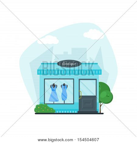 Flat Shop Store On City Background