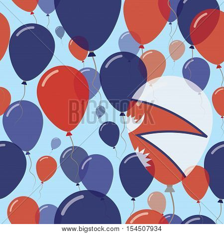 Nepal National Day Flat Seamless Pattern. Flying Celebration Balloons In Colors Of Nepalese Flag. Ha