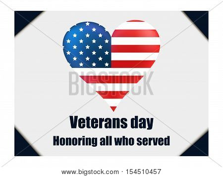 Honoring All Who Served. Veterans Day. Heart With The American Flag. Vector Illustration.