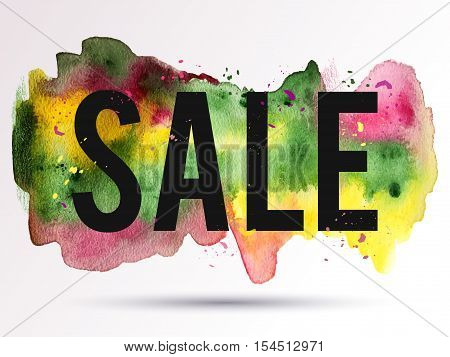 Vector discount background. Colorful watercolor texture blot. Sale abstract frame. Black Friday. Holiday grunge banner