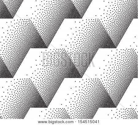 Seamless geometric vector pattern with shapes overlaping each other in rows. Black and white background. Minimalisic wallpaper.