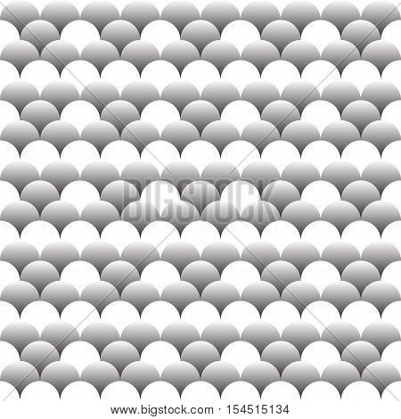 Seamless geometric vector pattern with shapes overlaping each other in rows. Black and white background. Minimalisic wallpaper.