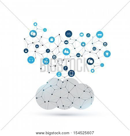 Cloud Computing, IoT, IIoT, Networking, Future Technology Concept Background, Creative Design Template with Icons - Illustration in Editable Vector Format