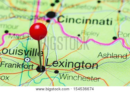 Lexington pinned on a map of Kentucky, USA