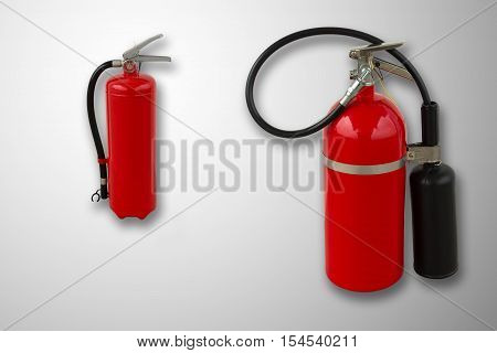 Fire extinguisher tools on isolated white background Fire proof system Fire protection tool Fire extinguisher equipment.