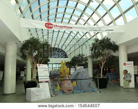 UNIONDALE, NEW YORK - NOVEMBER 1, 2016: Food sculptures presented at 10th Annual Long Island Canstruction competition in Uniondale. Teams build large scale sculptures out of canned food for food drive