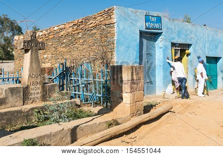 Adua Ethiopia - January 21 2016: A poor monument in memory of the Italian soldiers dead in the battle