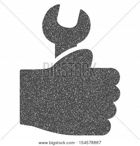 Service Hand grainy textured icon for overlay watermark stamps. Flat symbol with dust texture. Dotted vector gray ink rubber seal stamp with grunge design on a white background.