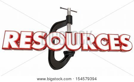 Resources Vice Clamp Squeezing Tight Word 3d Illustration