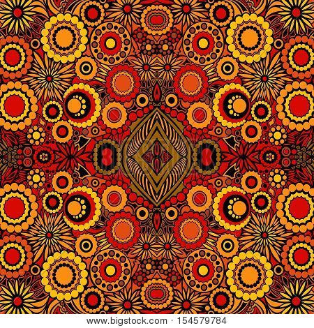 Indian oriental bright pattern made of abstract flowers. Summer background. Can be used for pattern fills, web page backgrounds, surface textures, greeting cards. Vector illustration