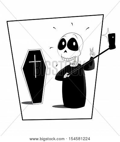 Fun ripper making selfie. Halloween vector illustration. Sarcasm on the selfie craze