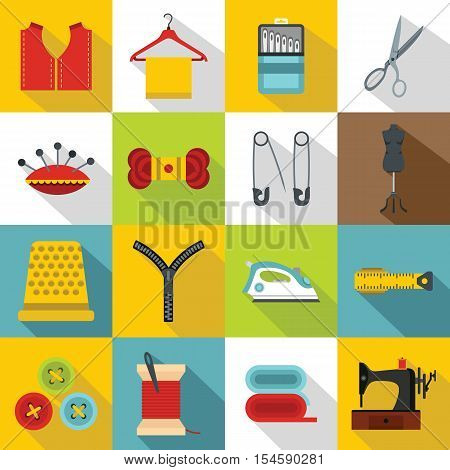 Sewing icons set. Flat illustration of 16 sewing travel vector icons for web