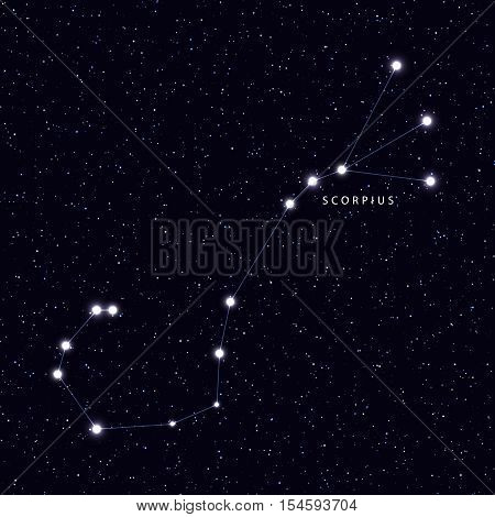 Sky Map with the name of the stars and constellations. Astronomical symbol constellation Scorpius