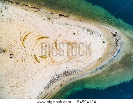 Aerial view - sandy seashore, top view