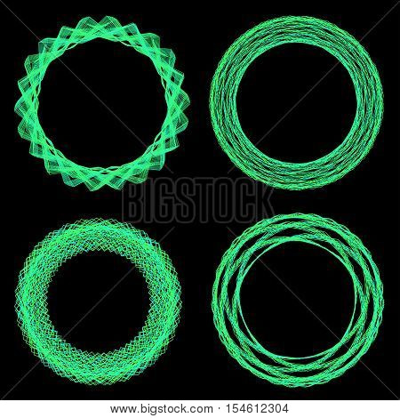 Set of mandalas. The ornament a circular geometric pattern frames spirogram. Oriental pattern. Concentric radiating graphic. Abstract circular spiral element. Vector illustration on isolated background.