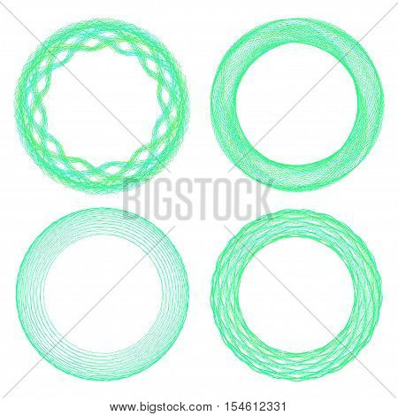 Set of mandalas. The ornament a circular geometric pattern frames spirogram. Oriental pattern. Concentric radiating graphic. Abstract circular spiral element. Vector illustration on isolated background.