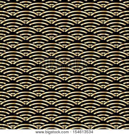 Chinese seamless abstract gold pattern with Chinese golden fans. Textile design. Print. Vector illustration.