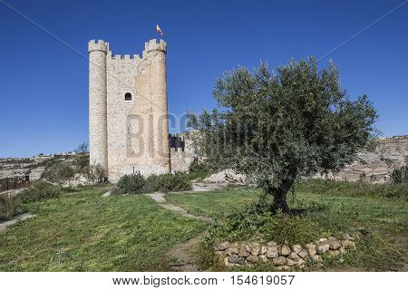 Alcala del Jucar Spain - October 29 2016: Castle of Almohad origin of the century XII take in Alcala of the Jucar Albacete province Spain