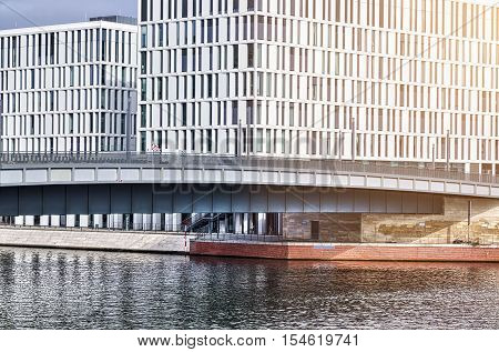 Office Buildings And Bridge At The Spreebogen, Berlin Germany
