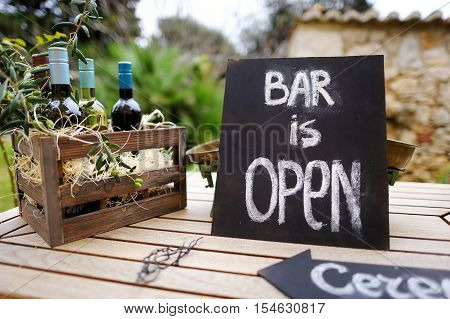 Wooden Case With Wine Bottles Close Up