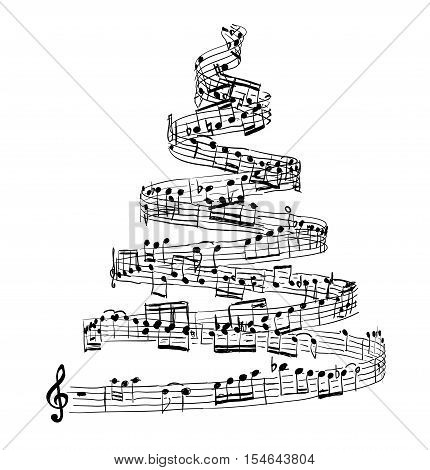 Christmas tree from music notes. Vector illustration