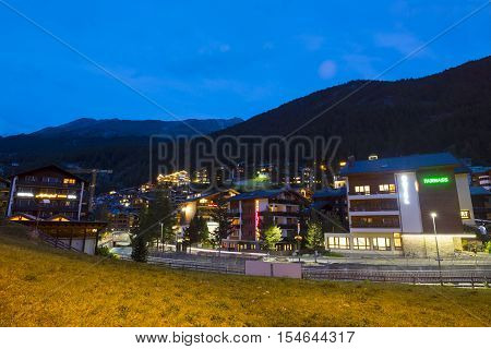 ZERMATT, SWITZERLAND - Sep 12: Evening view of Zermatt in Switzerland on Sep 12, 2016. Zermatt is a municipality in Switzerland which famed as a mountaineering and ski resort of the Swiss Alps.
