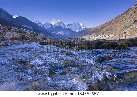 Beautiful Landscape of Pheriche Village (4240 m). Route of Lukla-Everest base camp. East Nepal, Himalayas