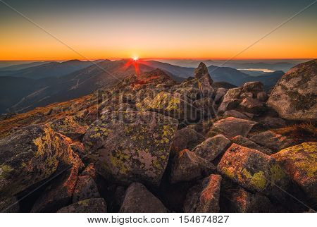 Rocky Mountain Peak. Landscape at Sunset. View from Mount Dumbier in Low Tatras National Park Slovakia.