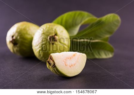 Guava fruit or Amrood or Amrud or peru isolated, selective focus