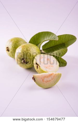 Guava fruit or Amrood or Amrud or peru isolated, selective focus
