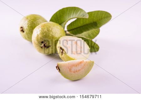 Guava fruit or Amrood or Amrud or peru isolated, selective focus