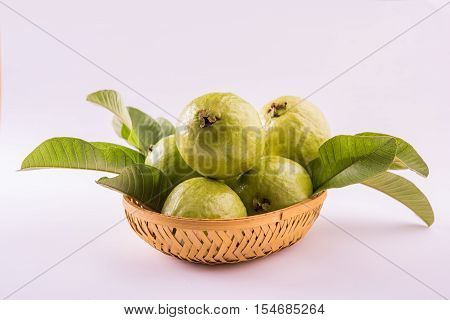 Guava fruit or Amrood or Amrud or peru isolated, selective focus
