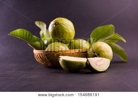Guava fruit or Amrood or Amrud or peru isolated, selective focus
