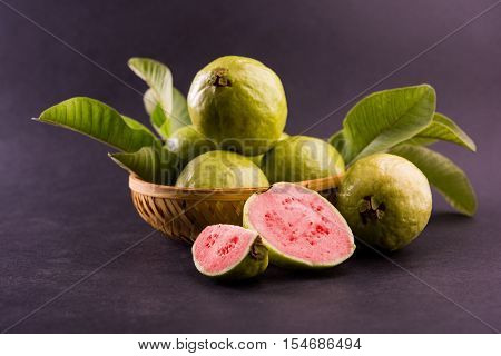 Guava fruit or Amrood or Amrud or peru isolated, selective focus