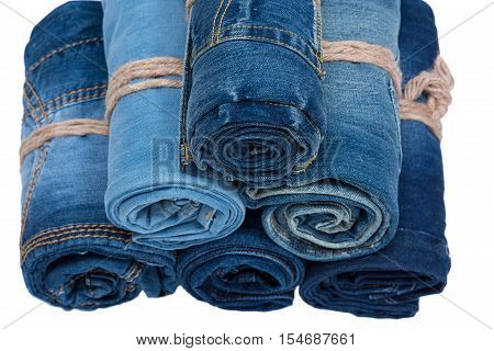 Jeans roll stack on the isolated background