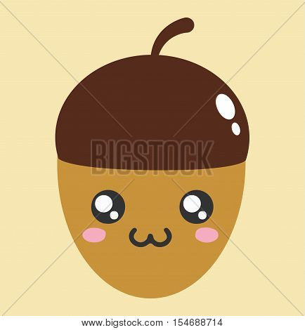 Acorn Kawaii Cartoon Cute Icon - Acorn Character Kawaii Flat Isolated Design Vector Illustration Stock