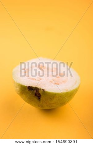 Guava fruit or Amrood or Amrud or peru isolated, selective focus