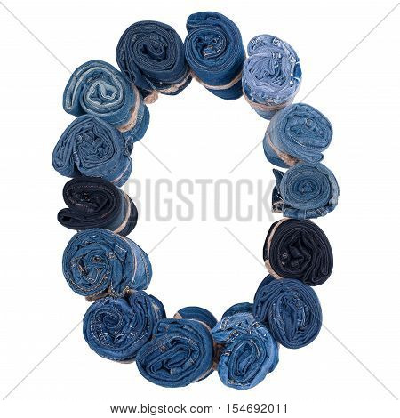 Letter O made of jeans roll on isolated background