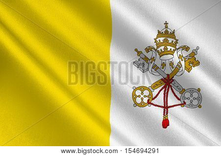 Flag of Vatican City officially Vatican City State is a walled enclave within the city of Rome. 3d illustration