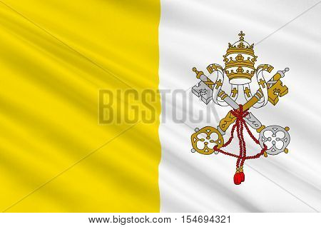 Flag of Vatican City officially Vatican City State is a walled enclave within the city of Rome. 3d illustration