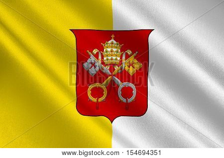 Flag of Vatican City officially Vatican City State is a walled enclave within the city of Rome. 3d illustration