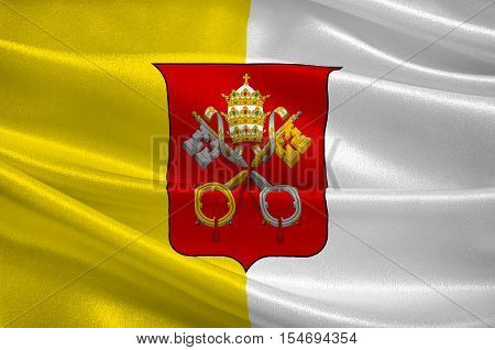 Flag of Vatican City officially Vatican City State is a walled enclave within the city of Rome. 3d illustration