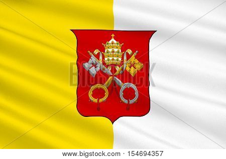 Flag of Vatican City officially Vatican City State is a walled enclave within the city of Rome. 3d illustration
