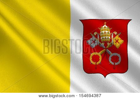 Flag of Vatican City officially Vatican City State is a walled enclave within the city of Rome. 3d illustration