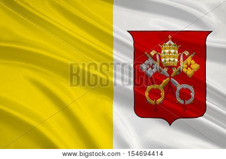 Flag of Vatican City officially Vatican City State is a walled enclave within the city of Rome. 3d illustration