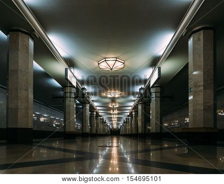 subway station with columns. Underground. Symmetry concept