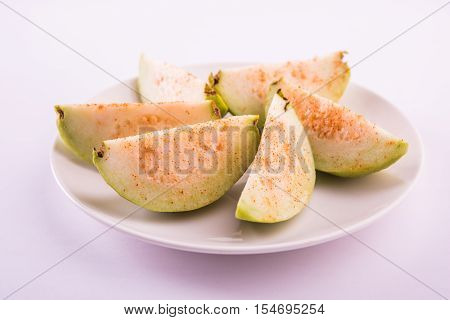 Guava fruit or Amrood or Amrud or peru isolated, selective focus